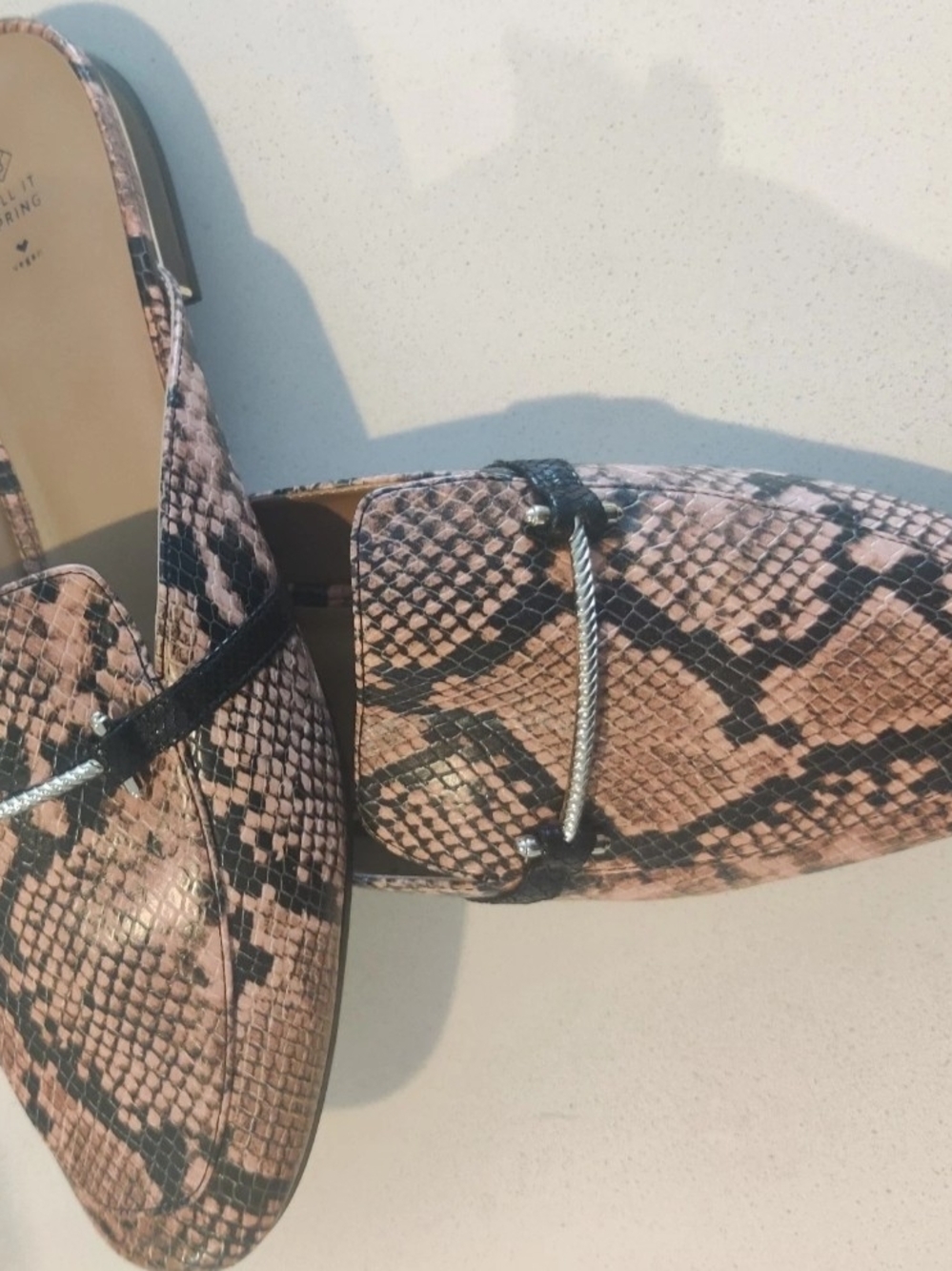 Call It Spring Womens 10US 41EURO 8UK VEGAN Snake print Pink And Black Mule...